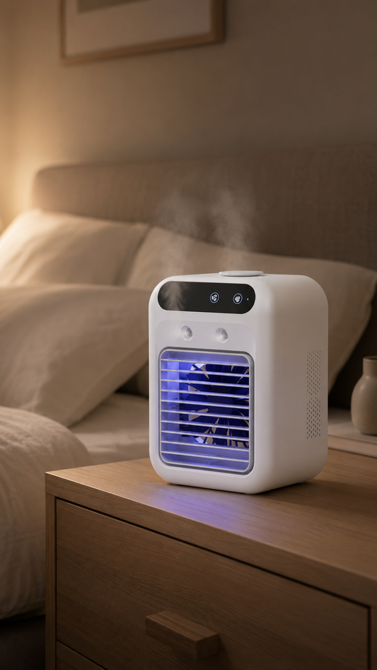 KoelKompas 3-in-1 Luchtkoeler – Ventilator, Bevochtiger & Sfeerlicht