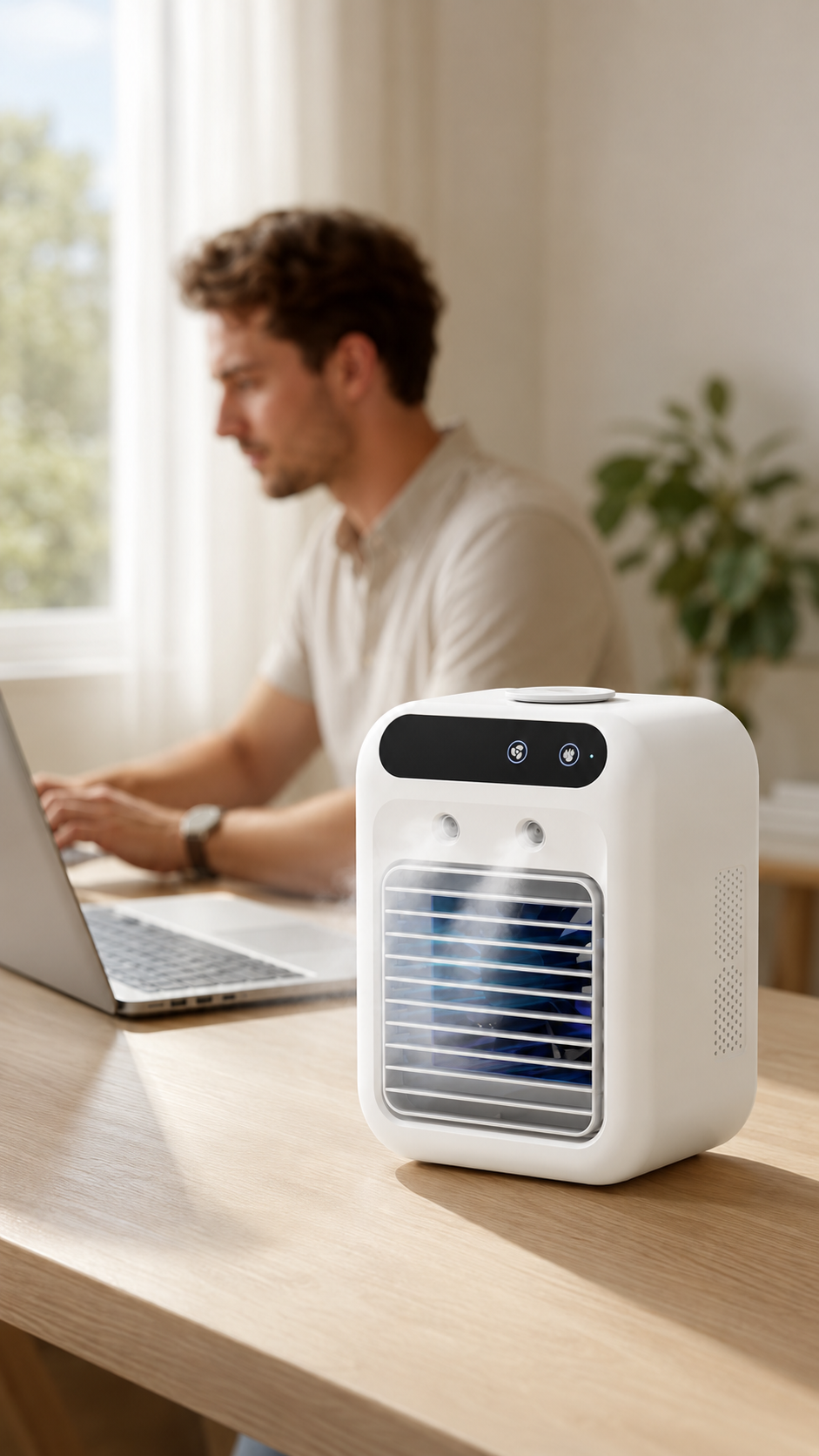KoelKompas 3-in-1 Luchtkoeler – Ventilator, Bevochtiger & Sfeerlicht